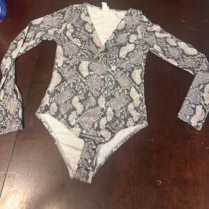 H&M Snake Print Long Sleeve V-Neck Bodysuit